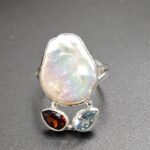 Baroque Pearl and Multi Gemstone Size US 10 925 Sterling Silver Ring (RS58-115)
