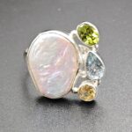 Baroque Pearl and Multi Gemstone Size US 7 925 Sterling Silver Ring (RS58-97)