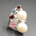 Baroque Pearl and Multi Gemstone Size US 10 925 Sterling Silver Ring (RS58-116)