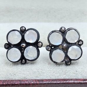 Moonstone & Diamond 925 Sterling Silver Stud Earring (RS110-278)