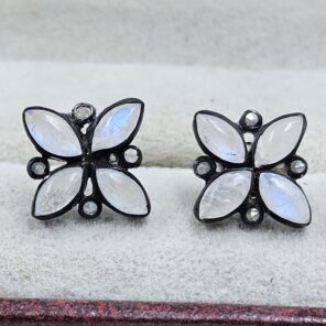 Moonstone & Diamond 925 Sterling Silver Stud Earring (RS110-279)