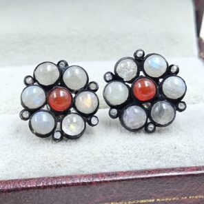 Moonstone, Red Onyx & Diamond 925 Sterling Silver Stud Earring (RS110-276)