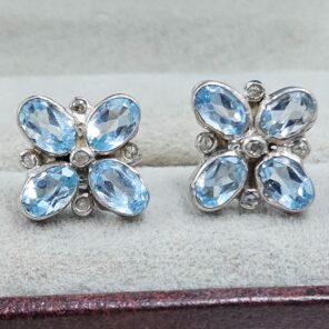 Blue Topaz & Diamond 925 Sterling Silver Stud Earring (RS110-291)