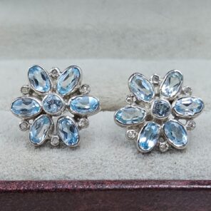 Blue Topaz & Diamond 925 Sterling Silver Stud Earring (RS110-290)