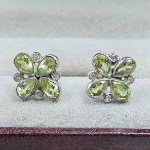 Peridot & Diamond 925 Sterling Silver Stud Earring (RS110-283)