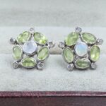 Peridot, Moonstone & Diamond 925 Sterling Silver Stud Earring (RS110-308)