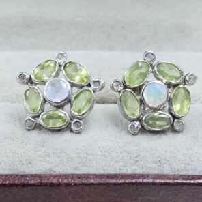 Peridot, Moonstone & Diamond 925 Sterling Silver Stud Earring (RS110-308)