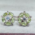 Blue Topaz, Peridot & Diamond 925 Sterling Silver Stud Earring (RS110-297)