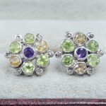 Citrine, Peridot, Amethyst & Diamond 925 Sterling Silver Stud Earring (RS110-313)