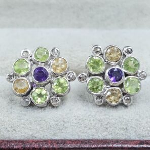 Citrine, Peridot, Amethyst & Diamond 925 Sterling Silver Stud Earring (RS110-313)