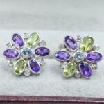 Peridot, Amethyst, Blue Topaz & Diamond 925 Sterling Silver Stud Earring (RS110-318)