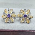 Citrine, Amethyst & Diamond 925 Sterling Silver Stud Earring (RS110-314)
