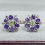 Peridot, Amethyst & Diamond 925 Sterling Silver Stud Earring (RS110-317)