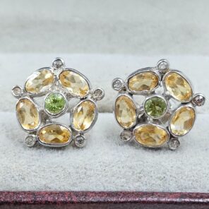Peridot, Citrine & Diamond 925 Sterling Silver Stud Earring (RS110-302)