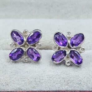Amethyst & Diamond 925 Sterling Silver Stud Earring (RS110-323)