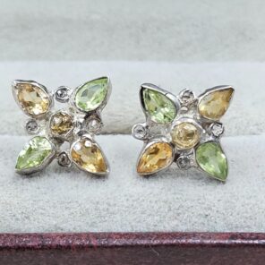 Citrine, Peridot & Diamond 925 Sterling Silver Stud Earring (RS110-311)