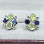 Peridot, Blue Sapphire & Diamond 925 Sterling Silver Stud Earring (RS110-325)
