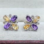 Citrine, Amethyst & Diamond 925 Sterling Silver Stud Earring (RS110-316)