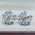 Blue Topaz, Citrine & Diamond 925 Sterling Silver Stud Earring (RS110-301)