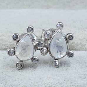 Moonstone & Diamond 925 Sterling Silver Stud Earring (RS110-327)