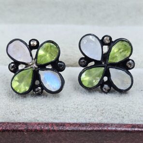 Peridot, Moonstone & Diamond 925 Sterling Silver Stud Earring (RS110-304)