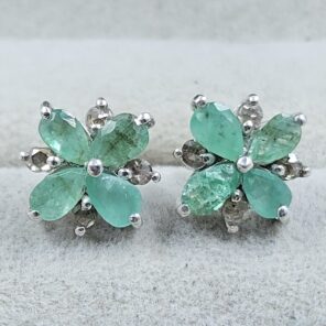 Emerald & Diamond 925 Stertling Silver Stud Earring (RS5-144)
