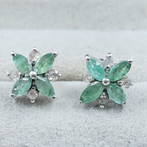Emerald & Diamond 925 Stertling Silver Stud Earring (RS5-145)