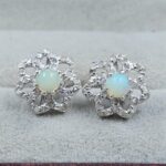 Ethiopian Opal & Diamond 925 Stertling Silver Stud Earring (RS5-135)
