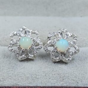 Ethiopian Opal & Diamond 925 Stertling Silver Stud Earring (RS5-135)