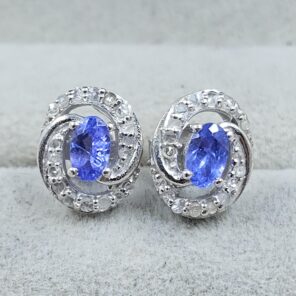 Tanzanite & Diamond 925 Stertling Silver Stud Earring (RS5-138)