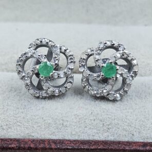 Emerald & Diamond 925 Stertling Silver Stud Earring (RS5-137)