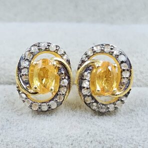 Citrine & Diamond 925 Stertling Silver Stud Earring (RS5-154)