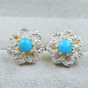 Kingman Turquoise & Diamond 925 Stertling Silver Stud Earring (RS5-134)