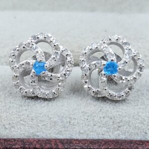 Apatite & Diamond 925 Stertling Silver Stud Earring (RS5-164)