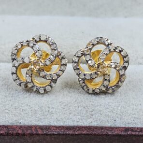 Citrine & Diamond 925 Stertling Silver Stud Earring (RS5-163)