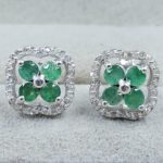 Emerald & Diamond 925 Stertling Silver Stud Earring (RS5-165)