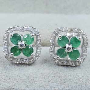 Emerald & Diamond 925 Stertling Silver Stud Earring (RS5-165)