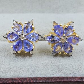 Tanzanite & Diamond 925 Stertling Silver Stud Earring (RS5-142)