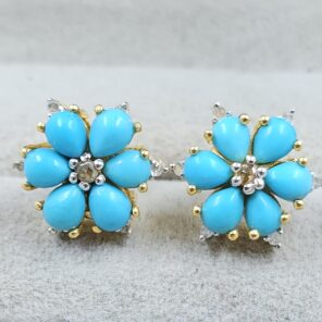 Kingman Turquoise & Diamond 925 Stertling Silver Stud Earring (RS5-141)