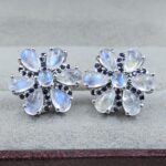 Rainbow Moonstone, Tanzanite 925 Stertling Silver Stud Earring (RS5-130)