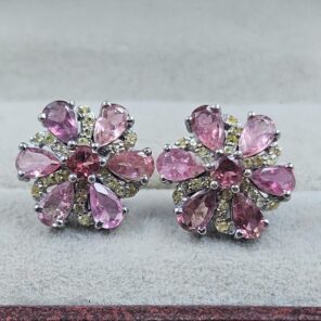 Pink Tourmaline & Citrine 925 Stertling Silver Stud Earring (RS5-131)