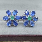 Emerald, Tanzanite & Diamond 925 Stertling Silver Stud Earring (RS5-128)