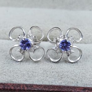 Tanzanite & Diamond 925 Stertling Silver Stud Earring (RS5-158)