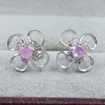 Pink Sapphire & Diamond 925 Stertling Silver Stud Earring (RS5-159)