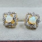 Ethiopian Opal & Diamond 925 Stertling Silver Stud Earring (RS5-155)