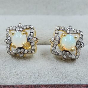Ethiopian Opal & Diamond 925 Stertling Silver Stud Earring (RS5-155)