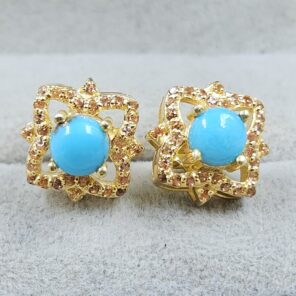 Kingman Turquoise & Diamond 925 Stertling Silver Stud Earring (RS5-156)
