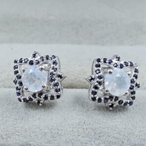 Rainbow Moonstone & Black Onyx 925 Stertling Silver Stud Earring (RS5-157)