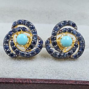 Kingman Turquoise & Black Onyx 925 Stertling Silver Stud Earring (RS5-124)
