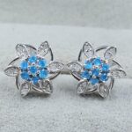 Apatite & Diamond 925 Stertling Silver Stud Earring (RS5-147)